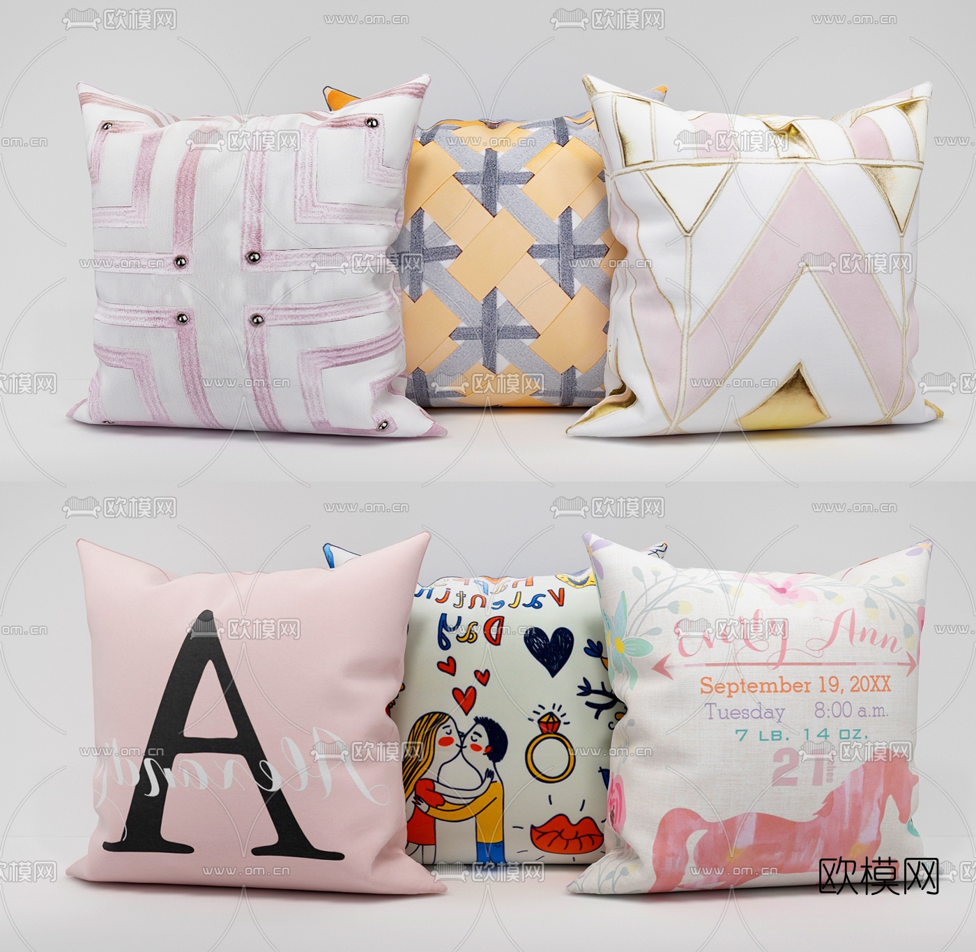 北欧小清新布艺抱枕3d模型下载