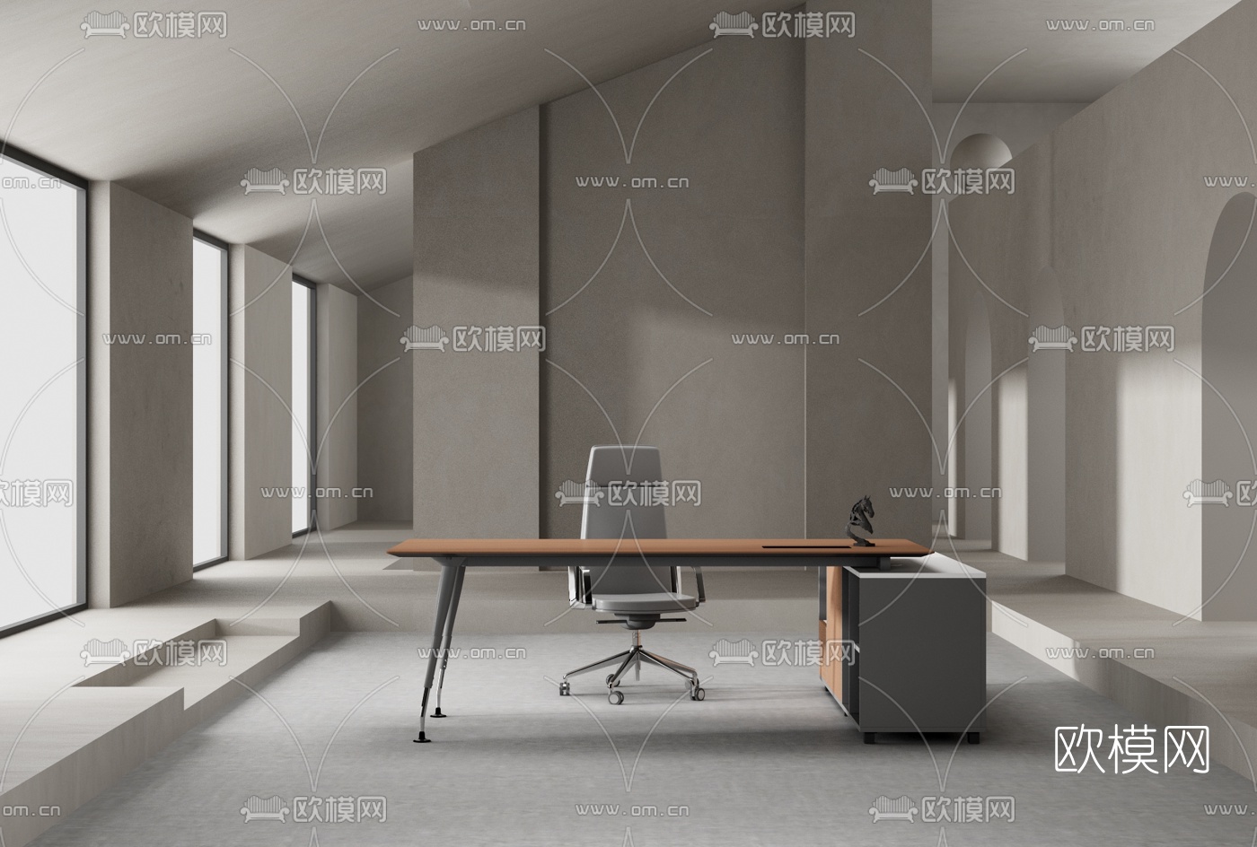 现代办公班台桌3d模型