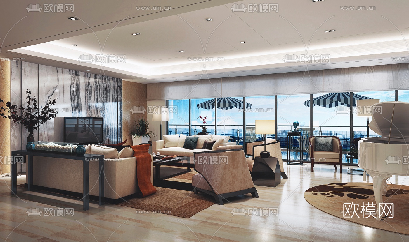 后现代客厅3D模型下载