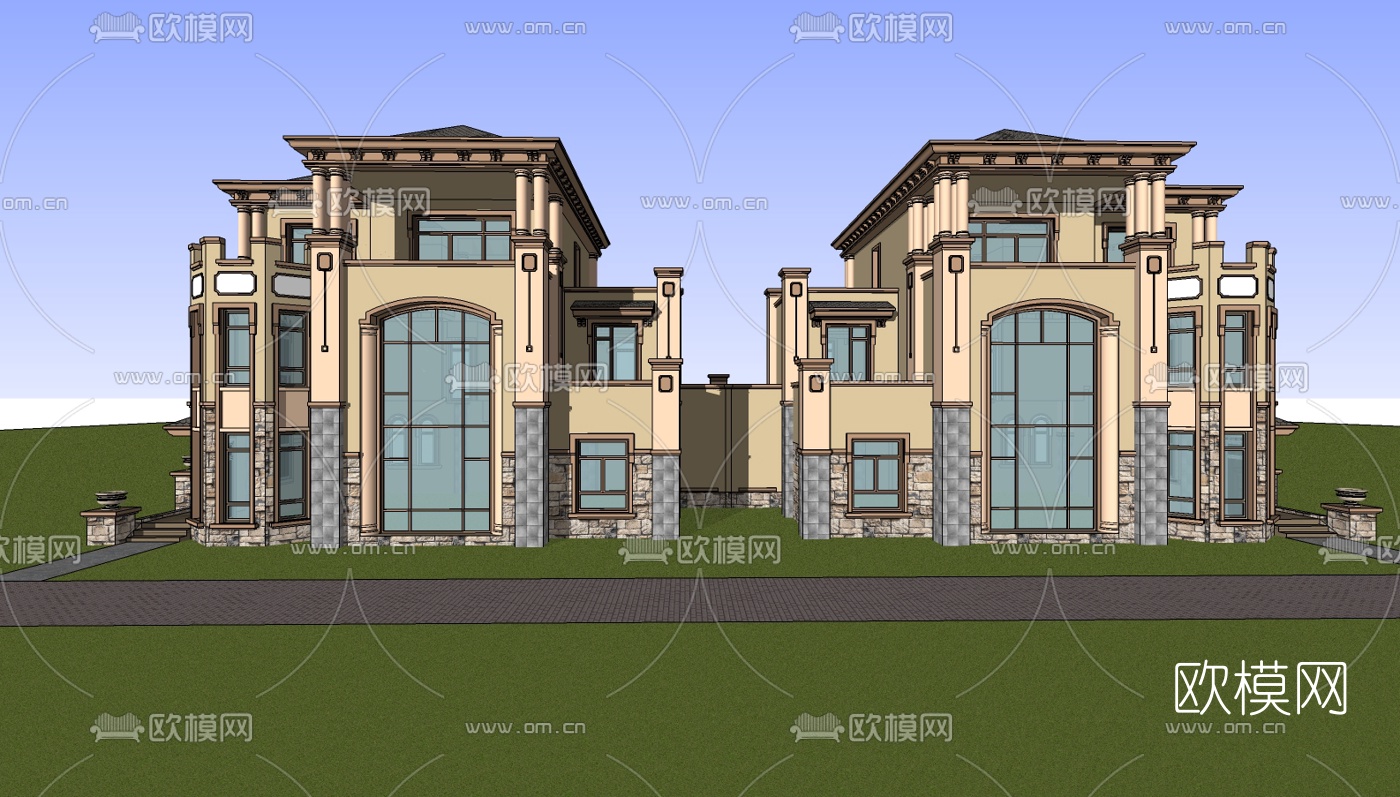 欧式连排别墅su模型下载（渲染图2）