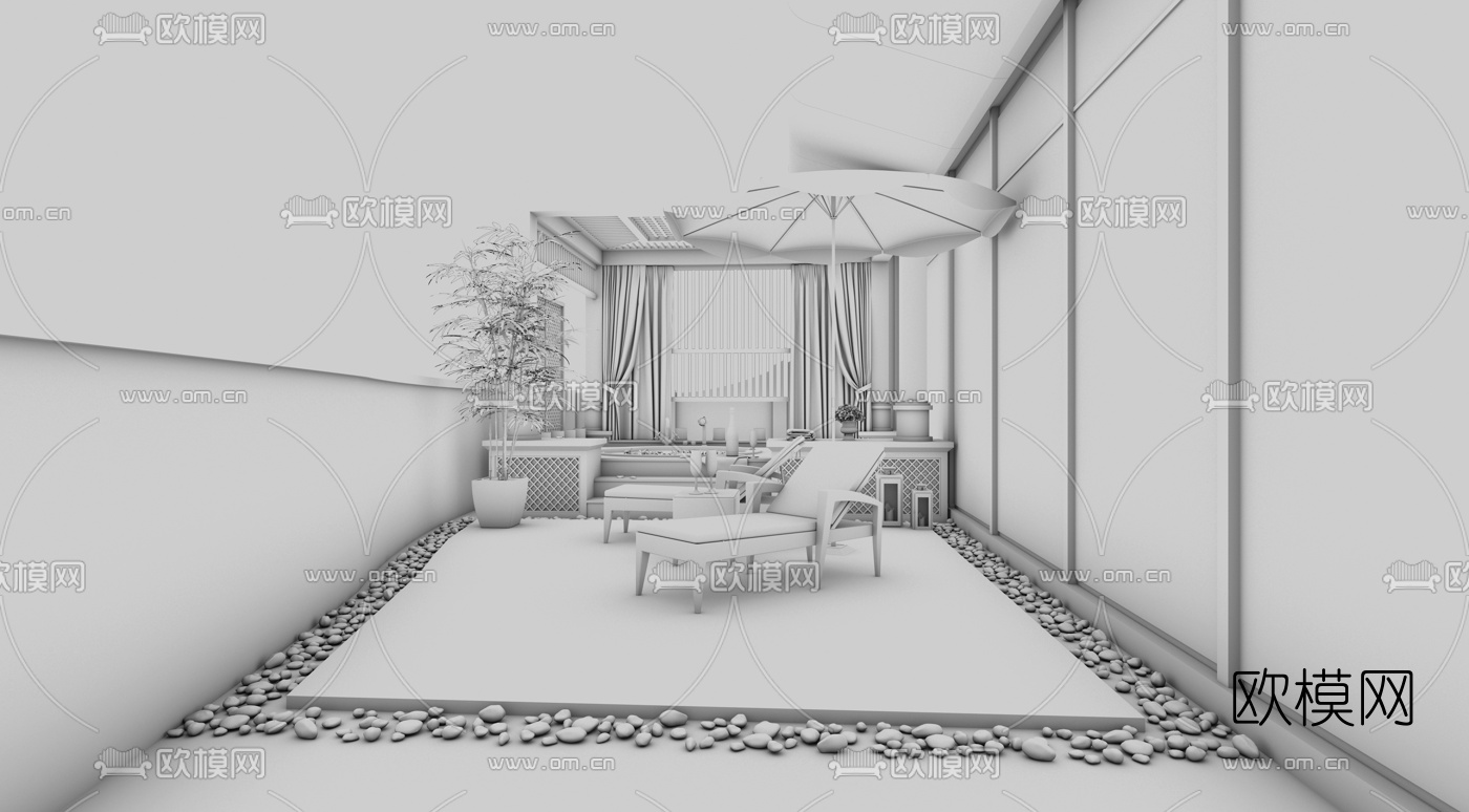 现代室外阳台景观3D模型
