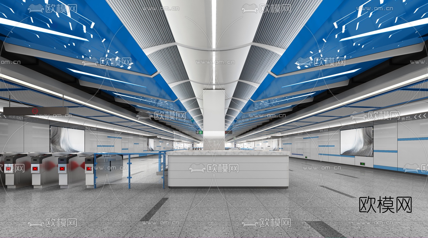 现代地铁站大厅站台3d模型