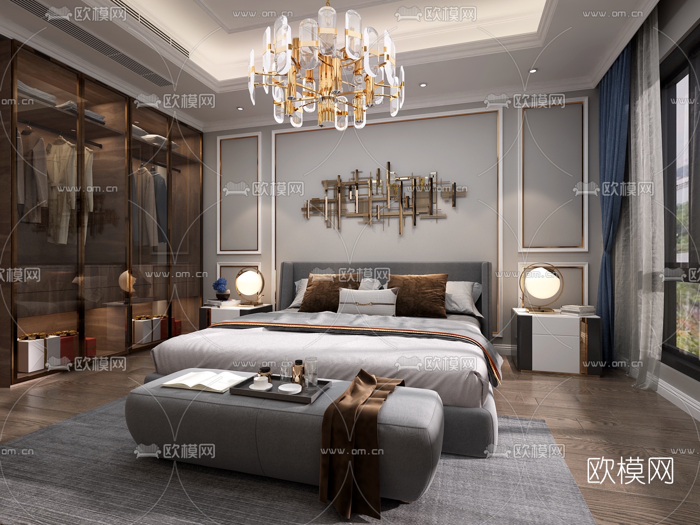 简欧轻奢主卧3d模型下载