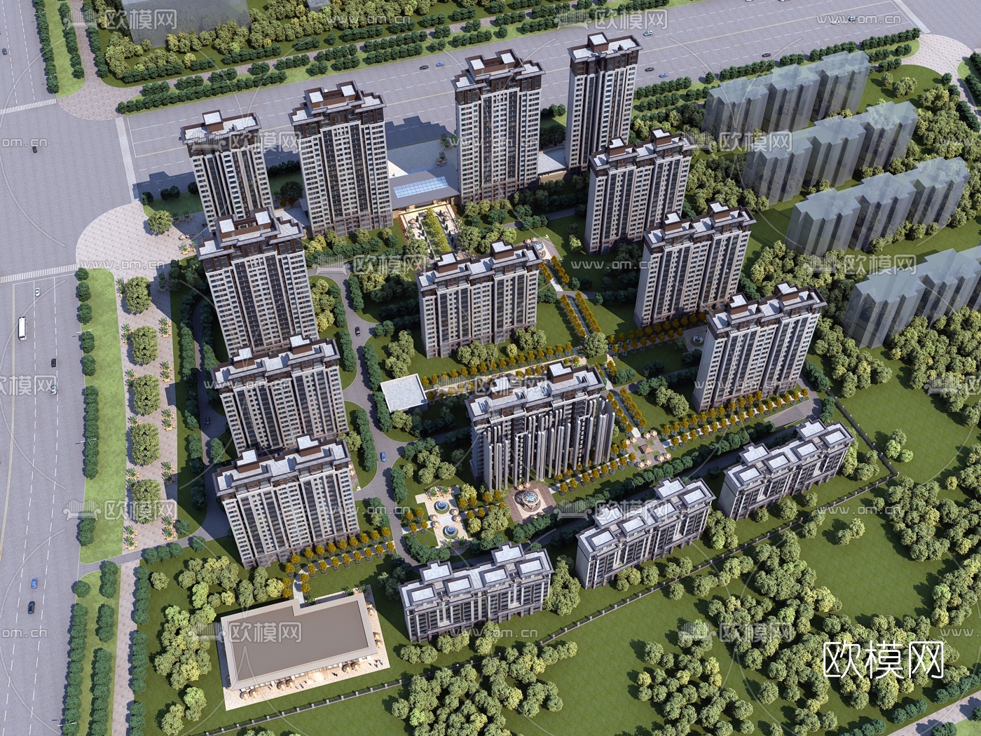 现代住宅鸟瞰3d模型