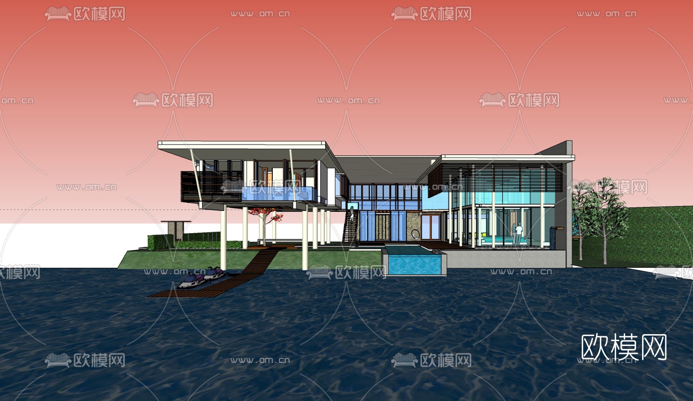 现代别墅免费su模型下载（渲染图2）