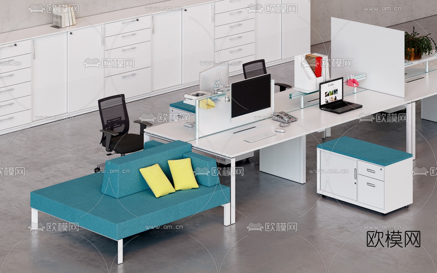 现代卡座办公桌3d模型