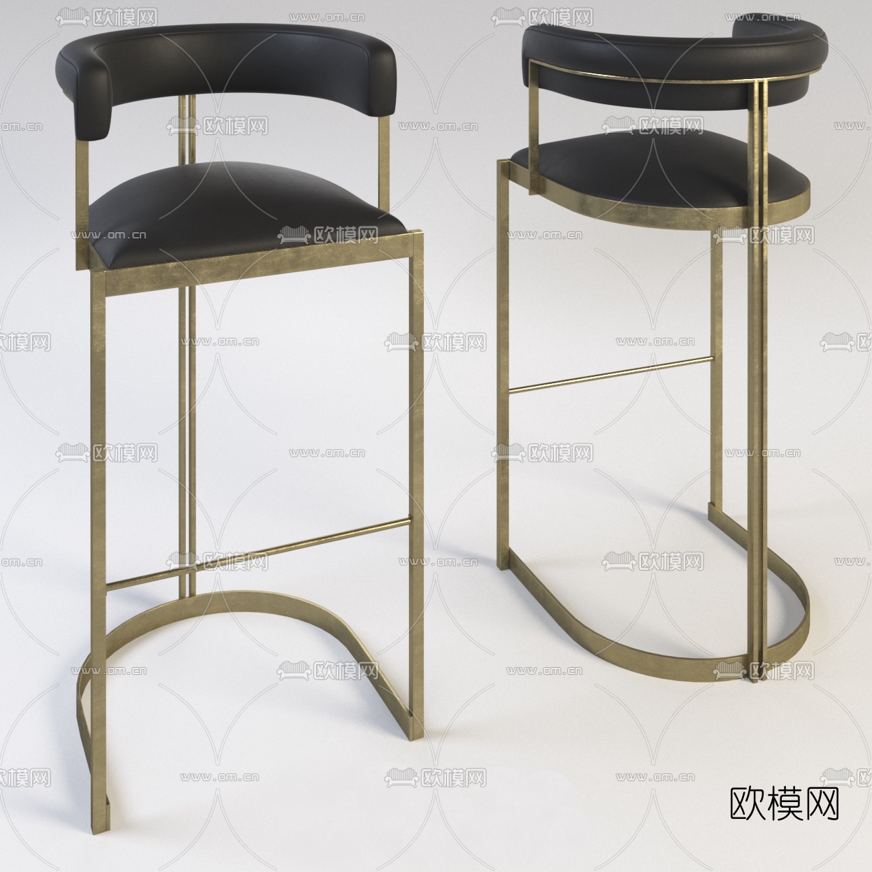 现代轻奢金属皮革吧椅3d模型下载（渲染图1）