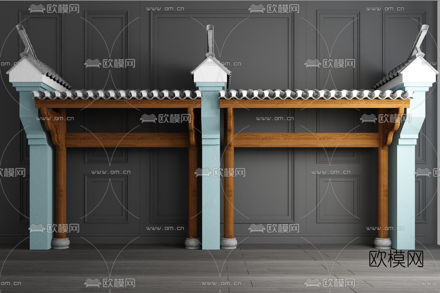 新中式徽派建築屋頂屋簷門頭3d模型