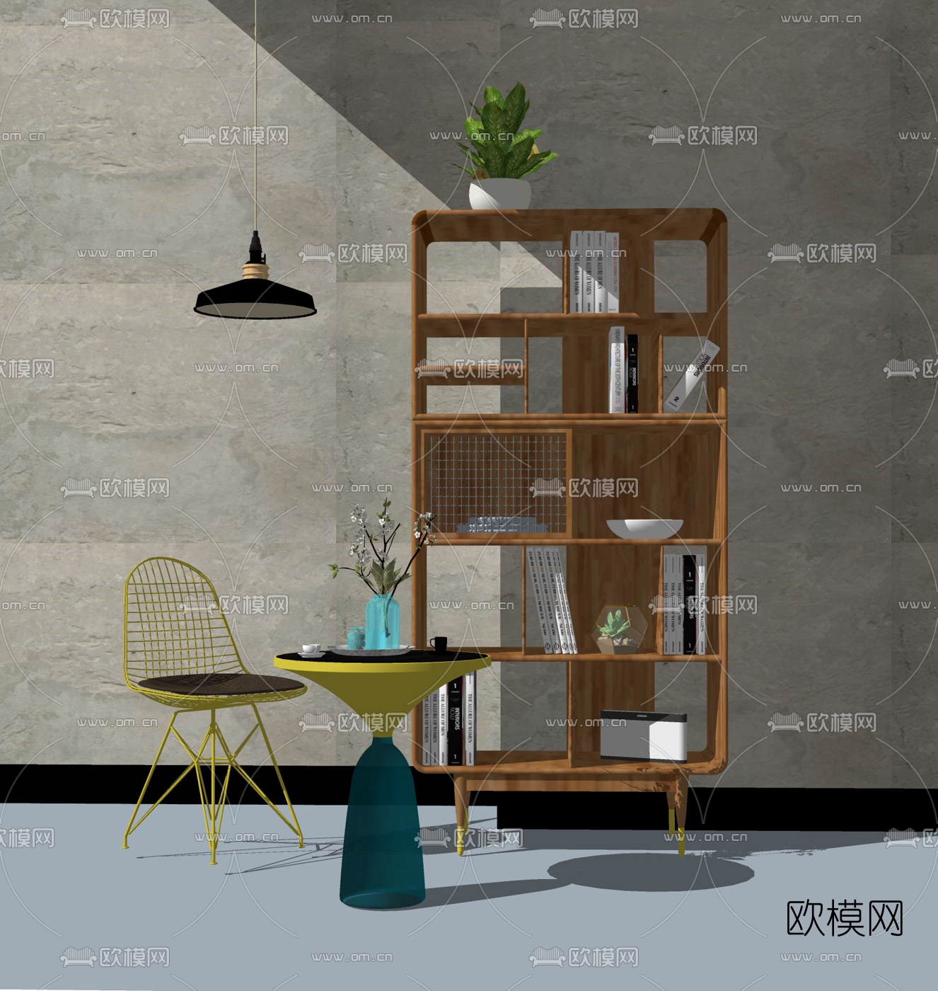 北欧实木书柜su模型下载（渲染图1）