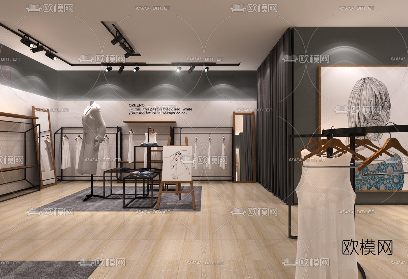 现代女士高端服装店3d模型-免费3dmax模型库-欧模网