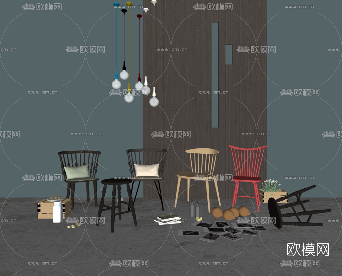 北欧实木单椅su模型下载