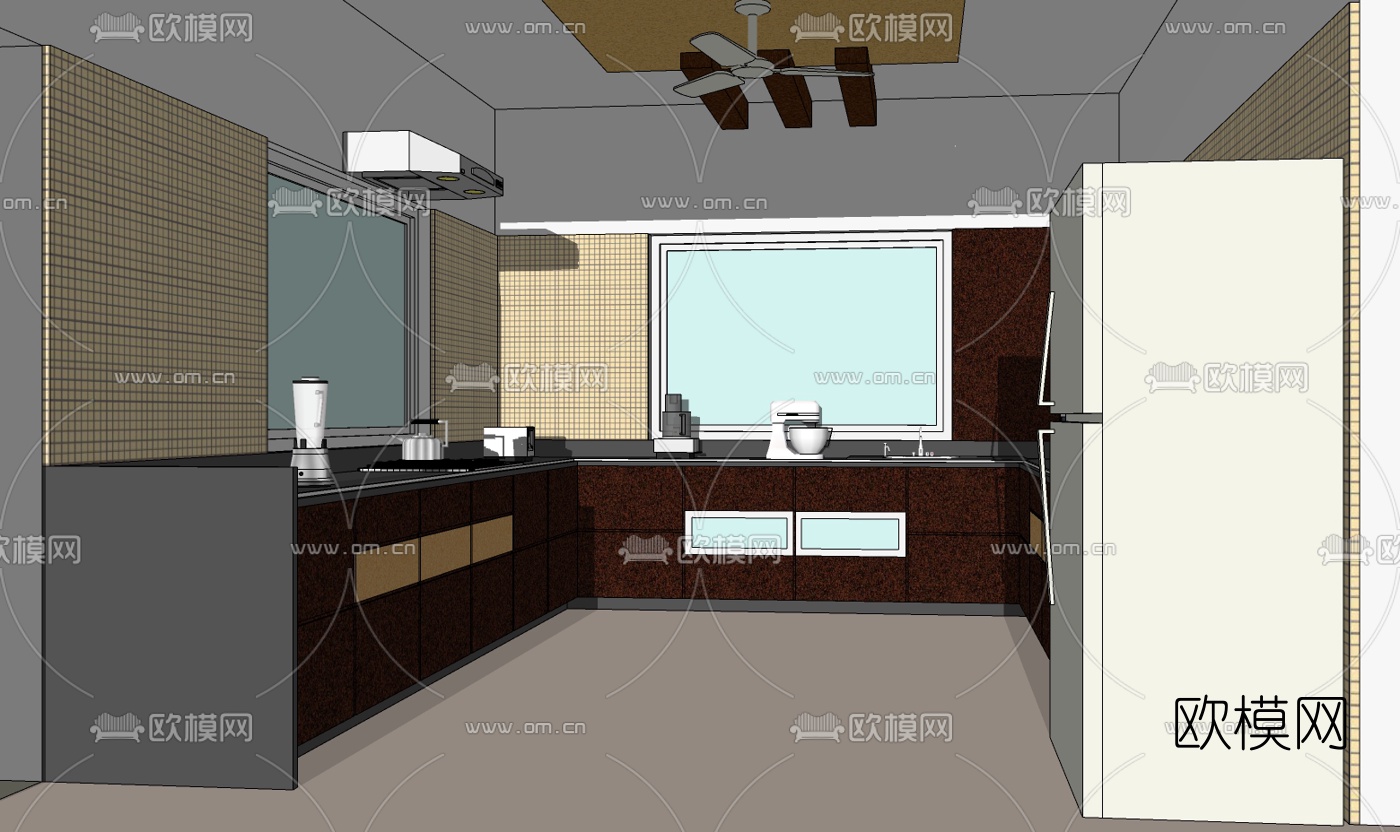 现代厨房免费su模型下载