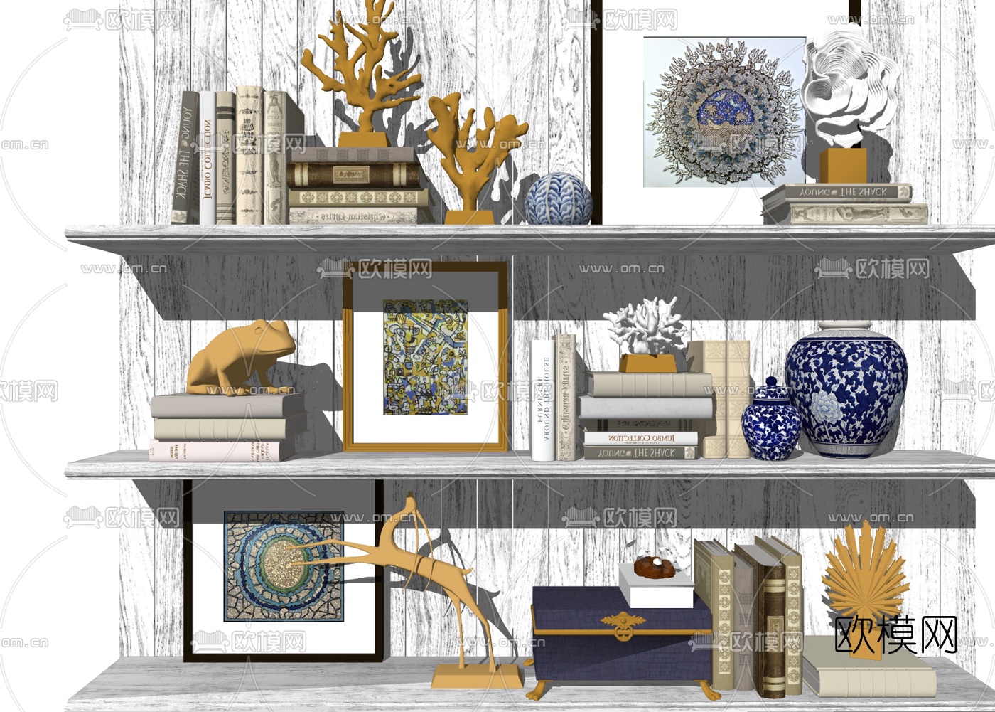 欧式书籍珊瑚摆件组合su模型下载