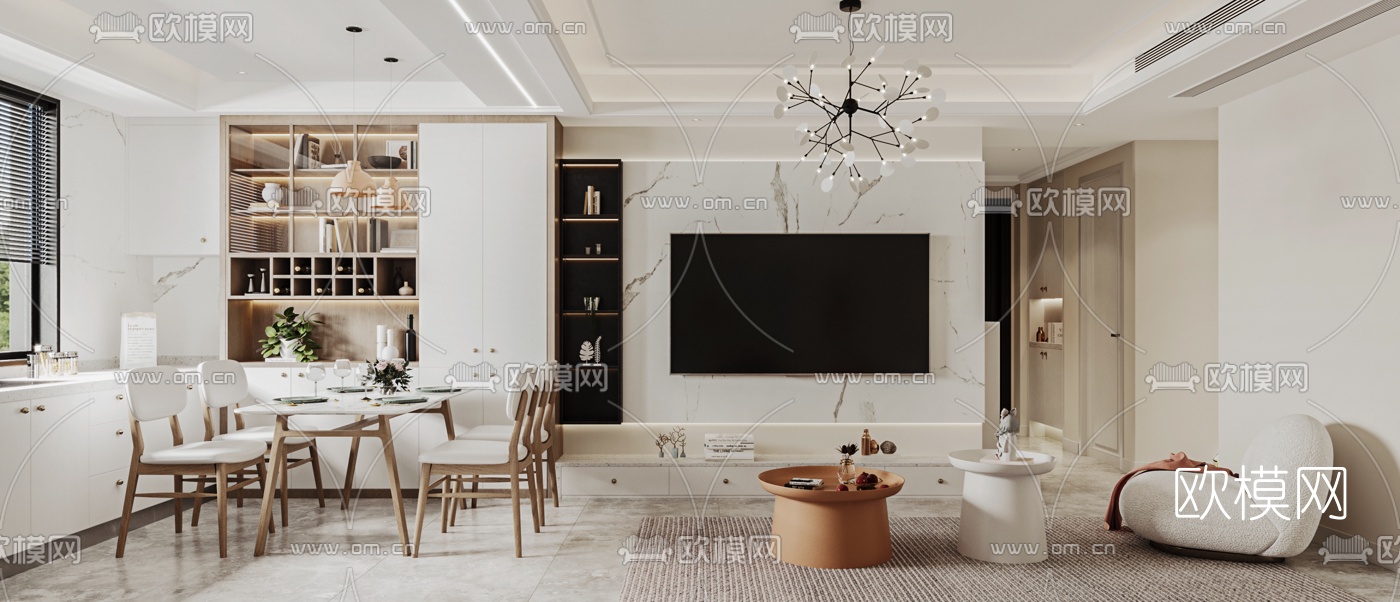 北欧客厅餐厅3d模型下载（渲染图3）