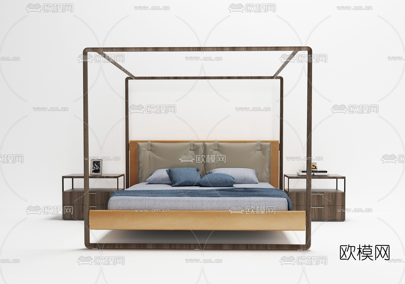 中式实木双人床3d模型下载