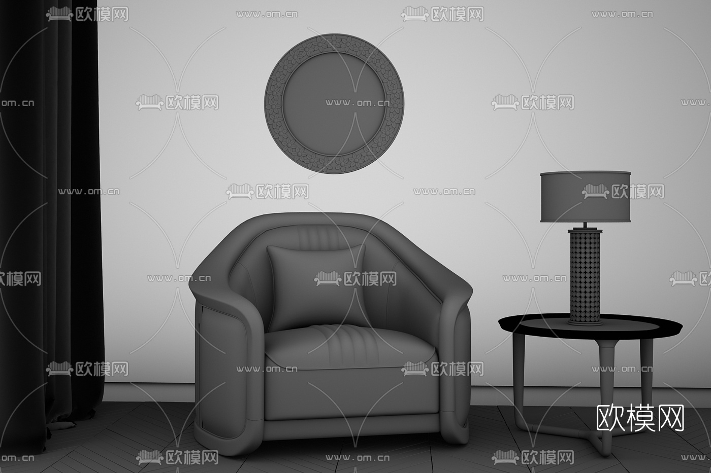 欧式单人沙发圆几摆件组合3d模型