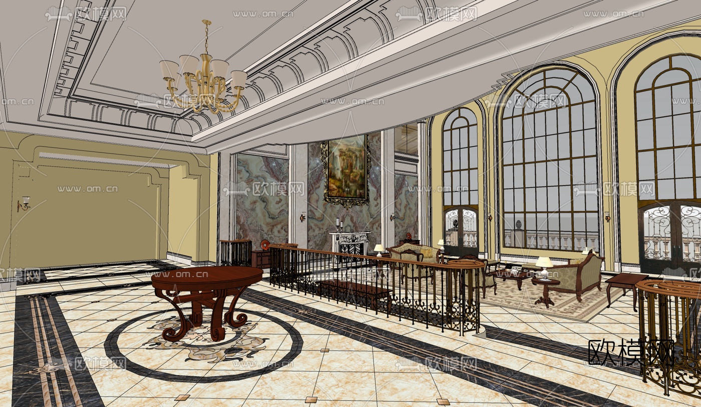 欧式别墅大厅su模型下载（渲染图2）