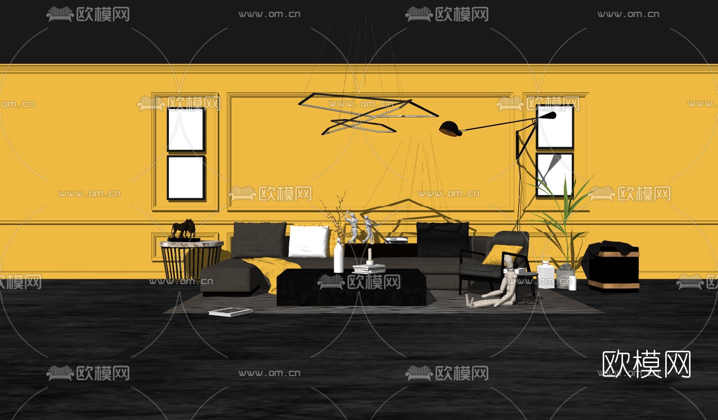 现代沙发组合su模型下载（渲染图2）