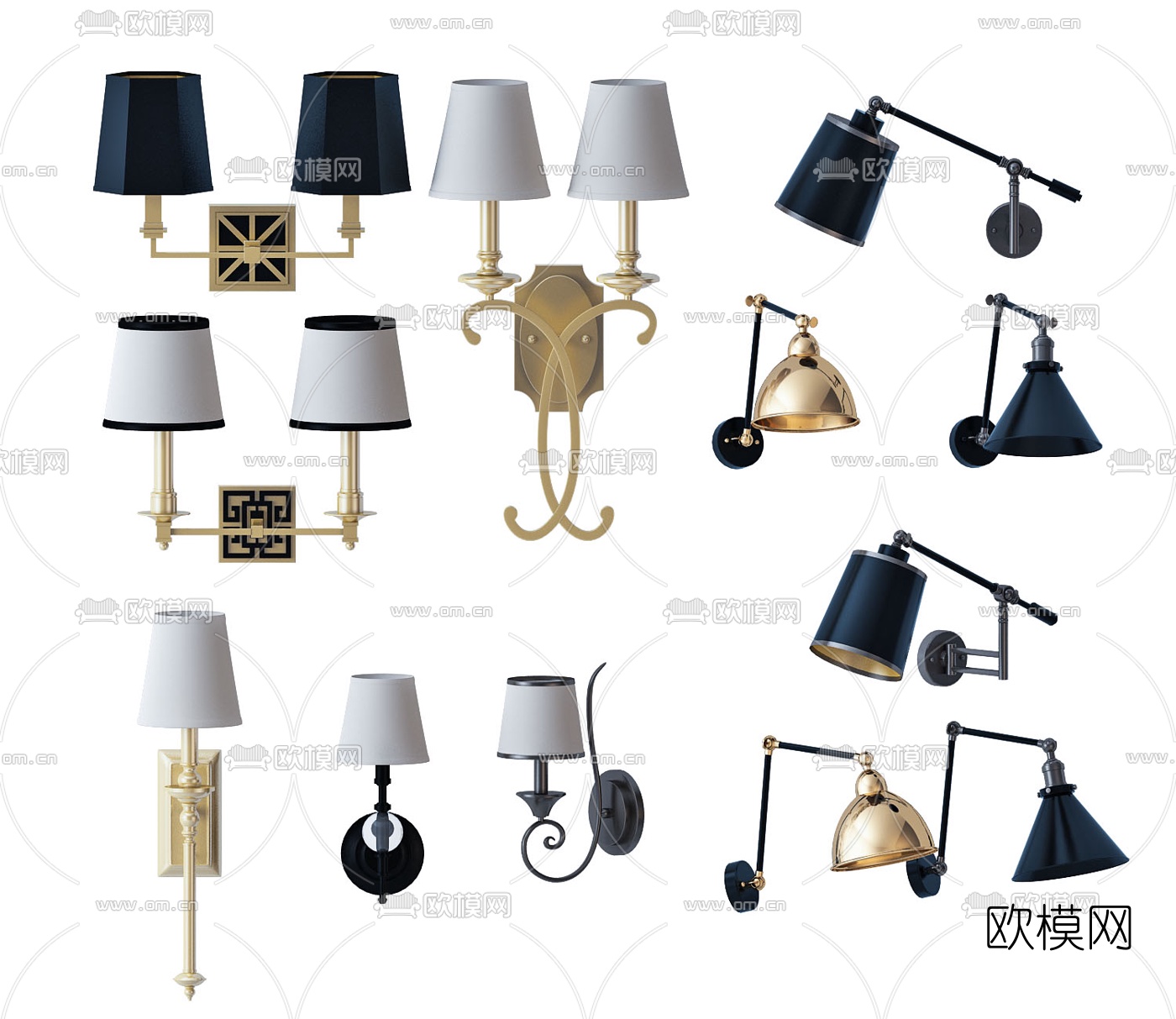 美式金属壁灯3d模型下载