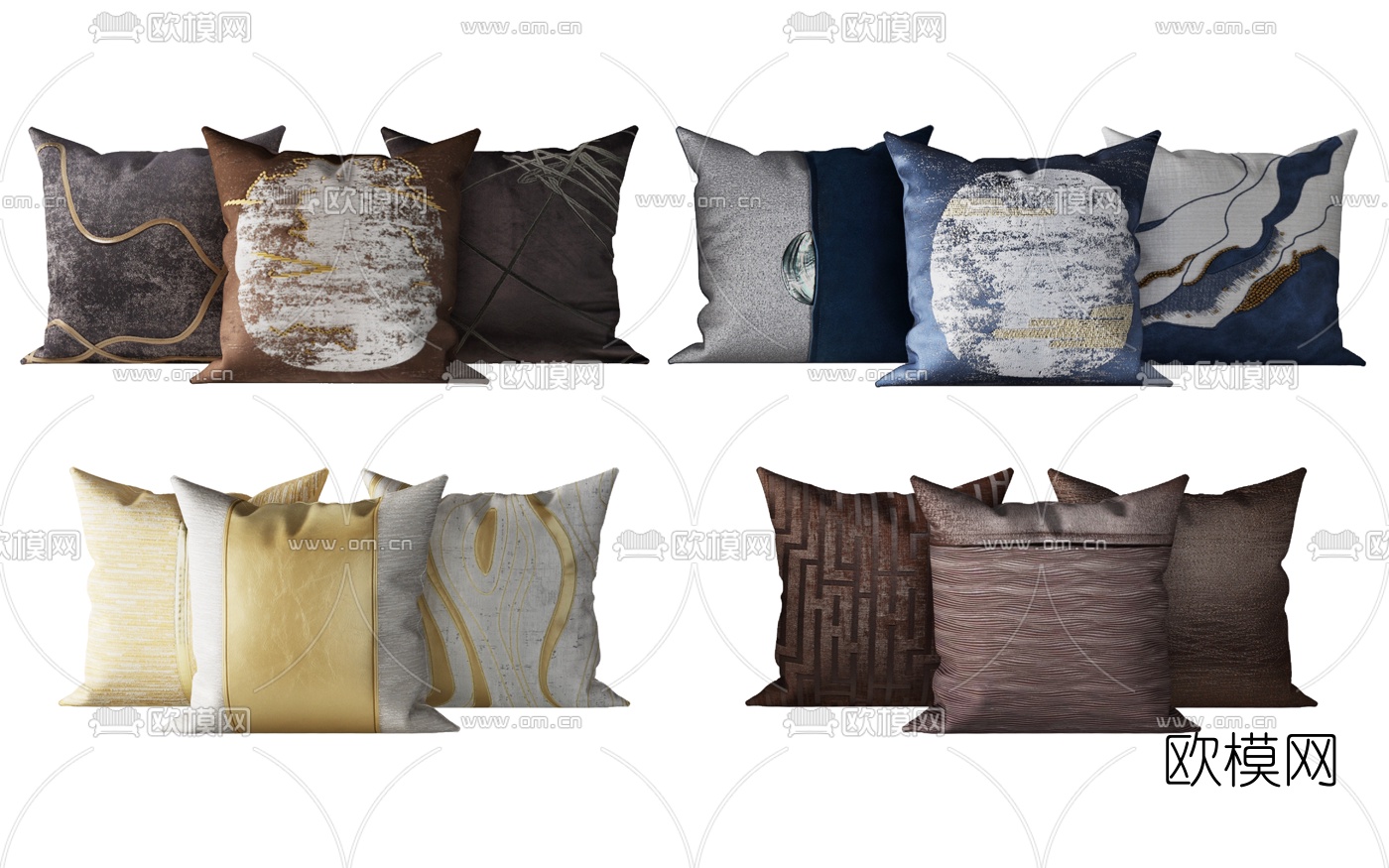 新中式轻奢抱枕组合3d模型下载（渲染图1）