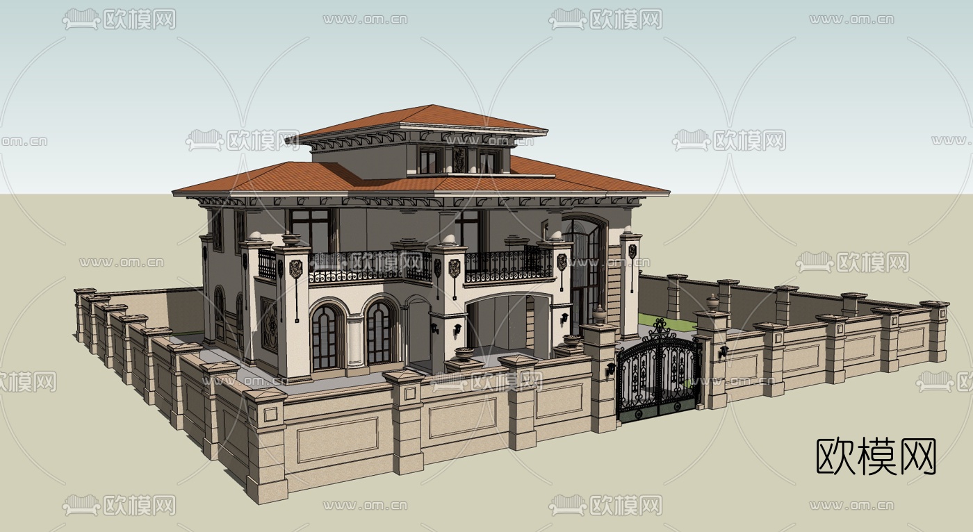 欧式独栋别墅su模型下载