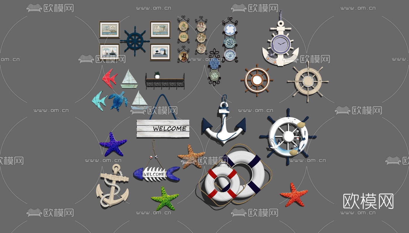 地中海墙饰挂件组合su模型下载（渲染图2）