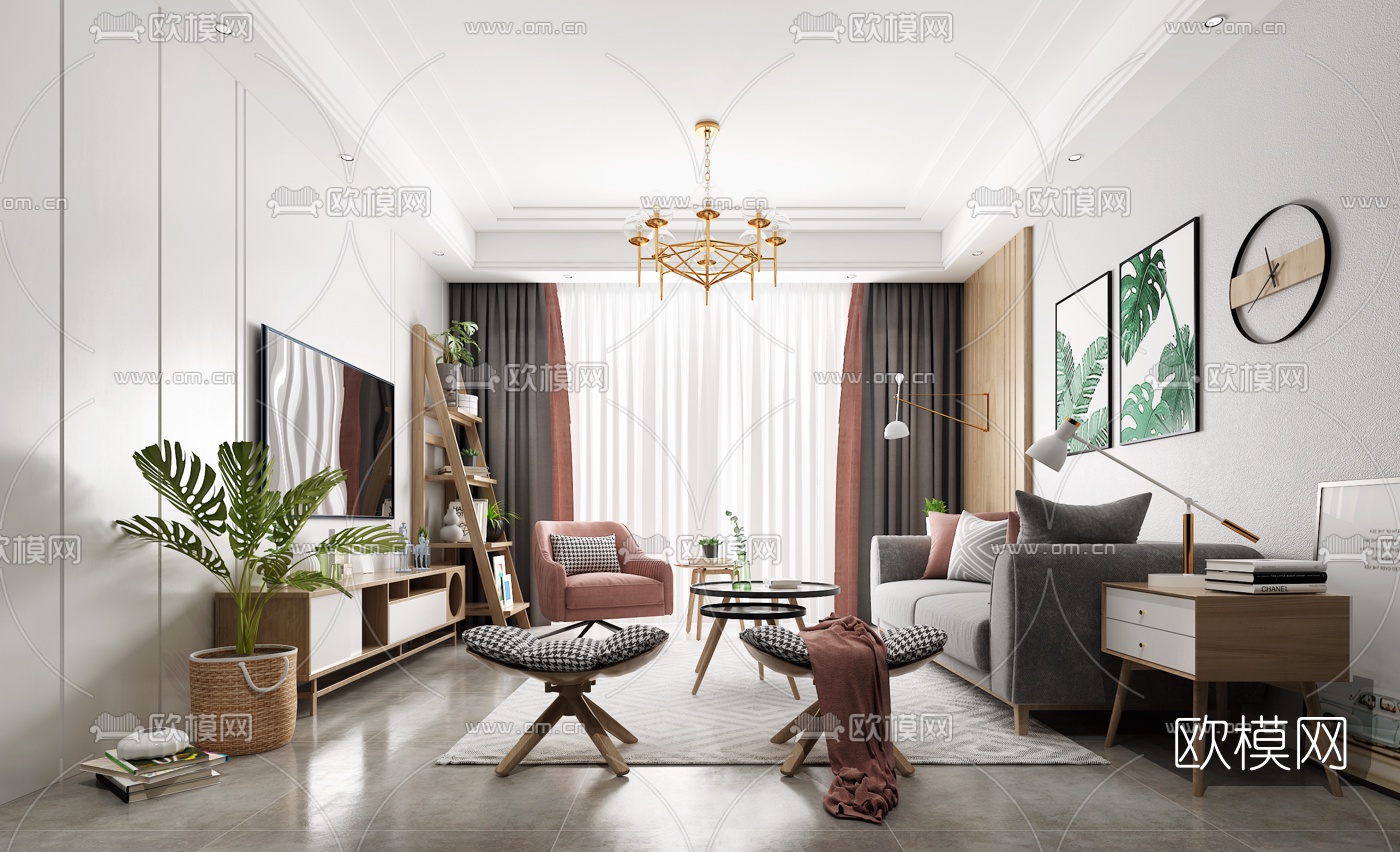 北欧客厅3d模型下载（渲染图1）