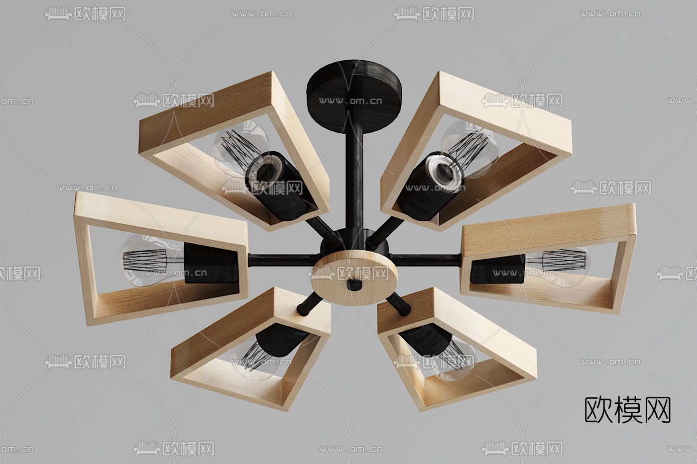 工业风实木艺术吊灯3d模型
