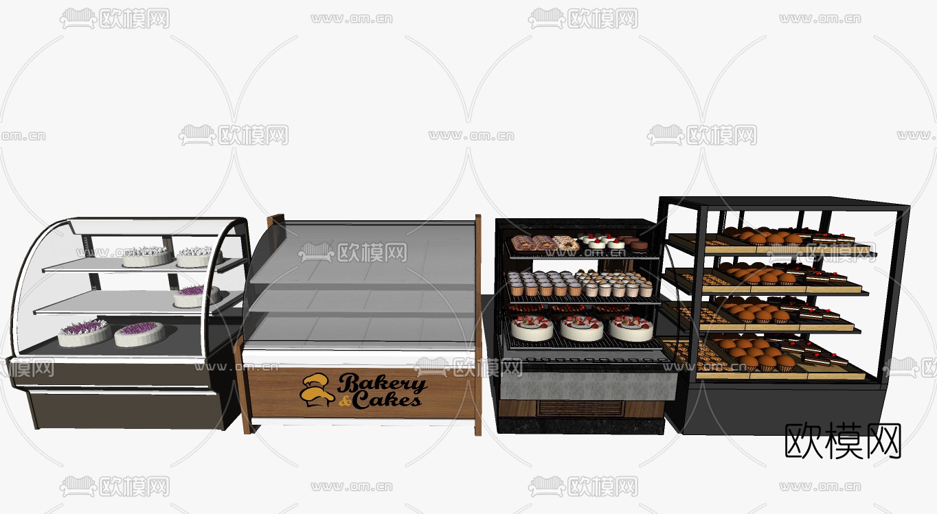 现代蛋糕甜品售卖柜组合su模型下载