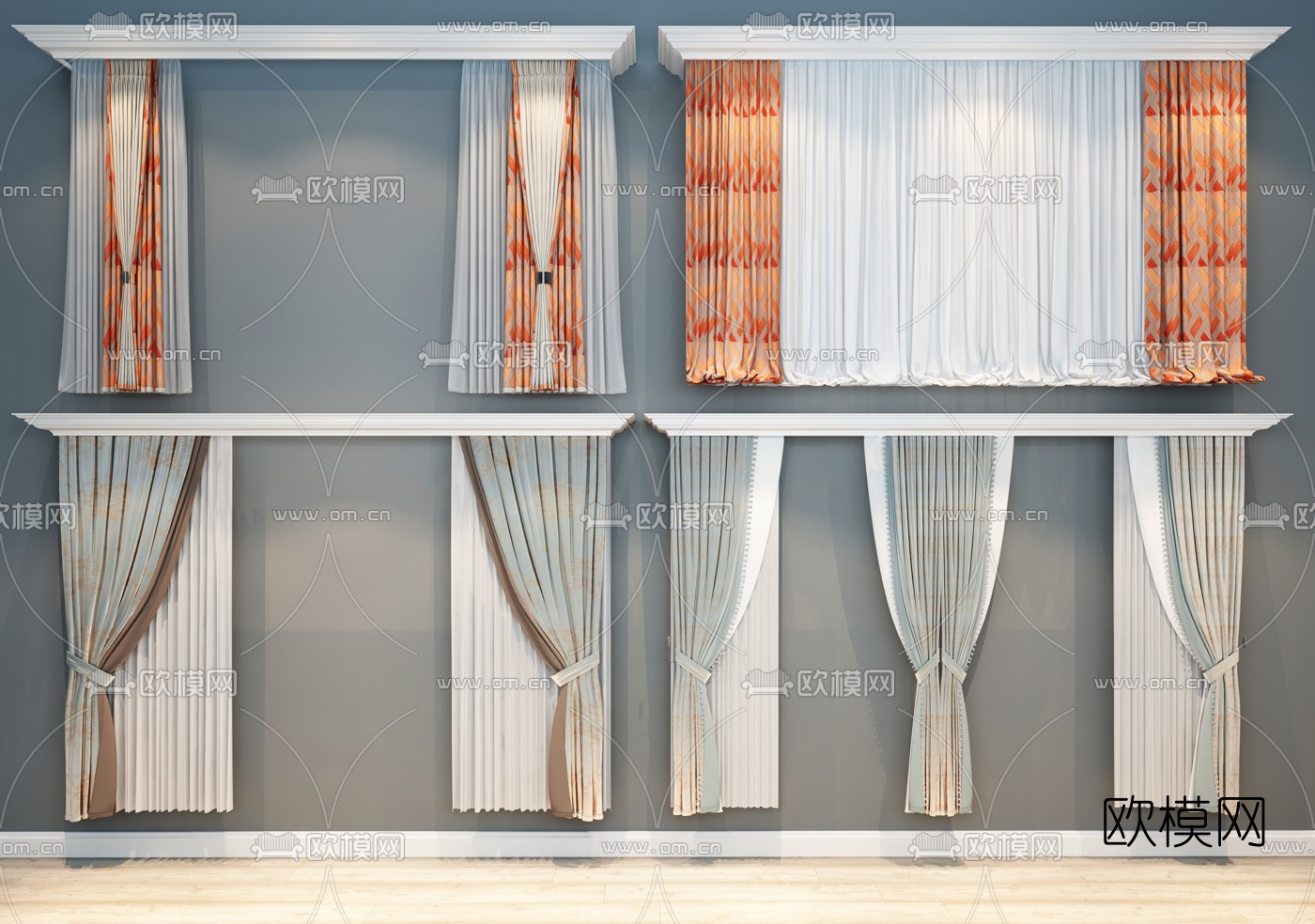 美式田园窗帘组合3d模型下载