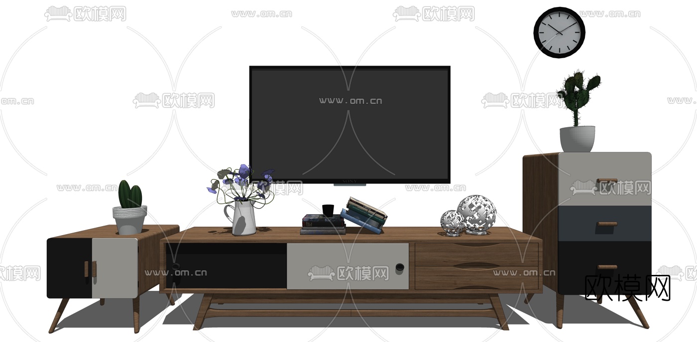 北欧实木电视柜组合su模型