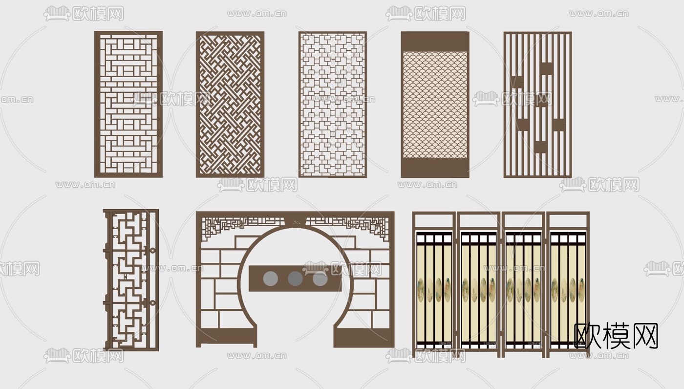 新中式屏风隔断su模型下载