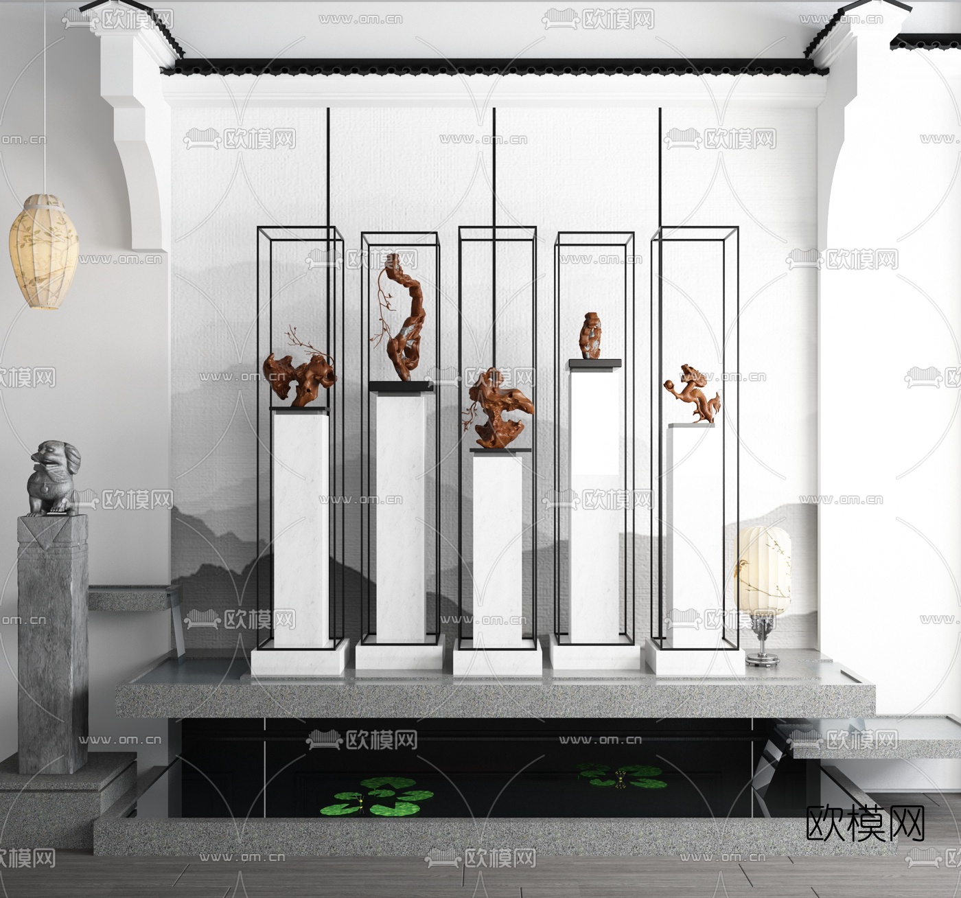 新中式园艺小品雕塑摆件水池3d模型下载