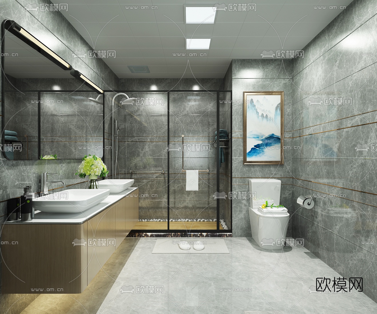 现代浴室卫生间3D模型-免费3dmax模型库-欧模网