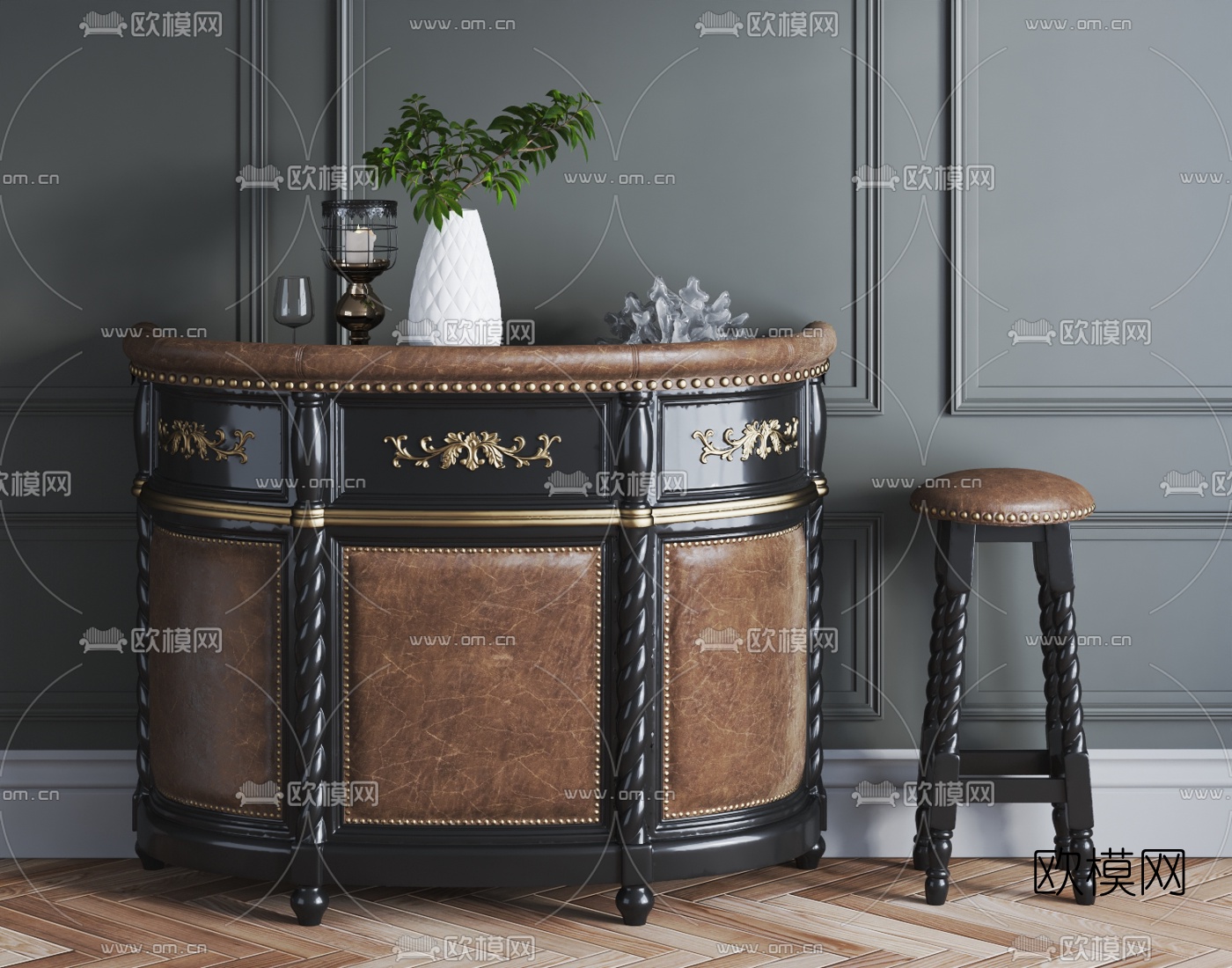 美式边柜吧椅3d模型下载