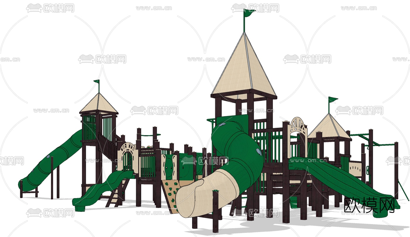 现代幼儿园儿童滑梯免费su模型下载（渲染图1）