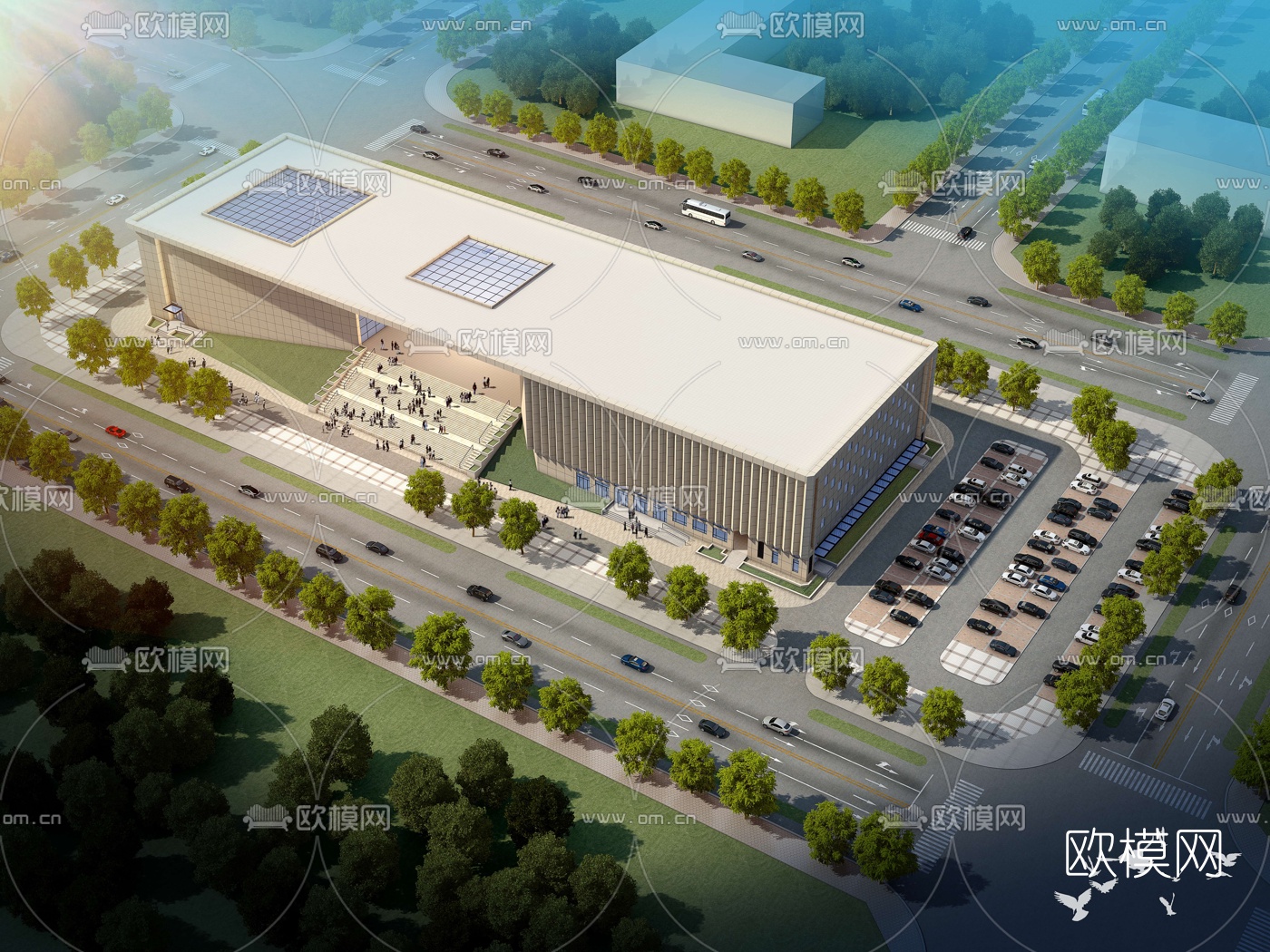 现代文化馆鸟瞰3d模型下载