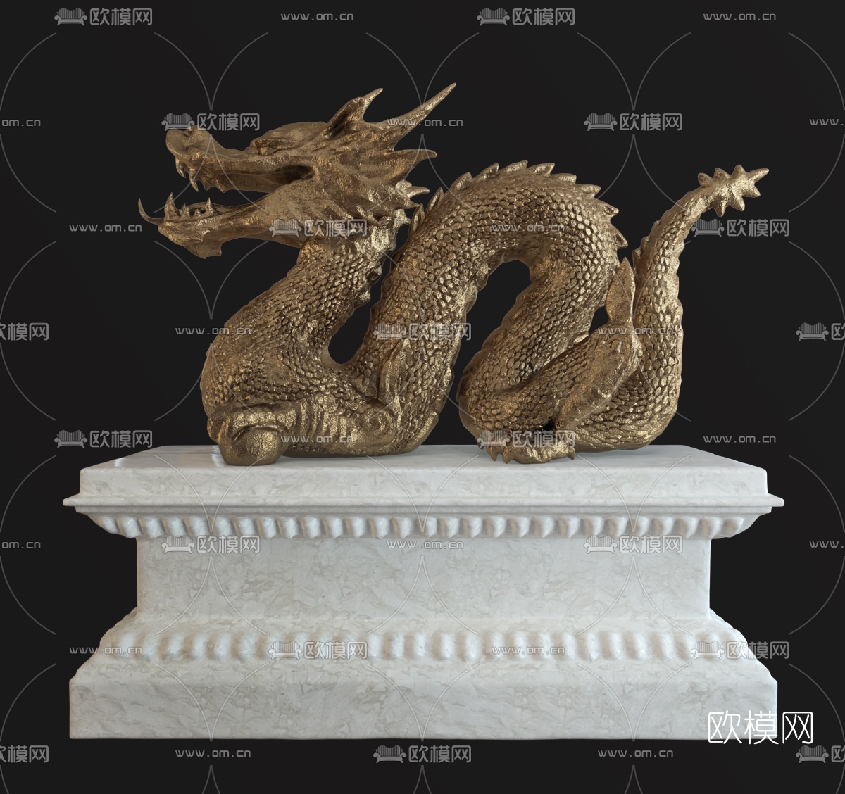 中式龙雕塑3d模型