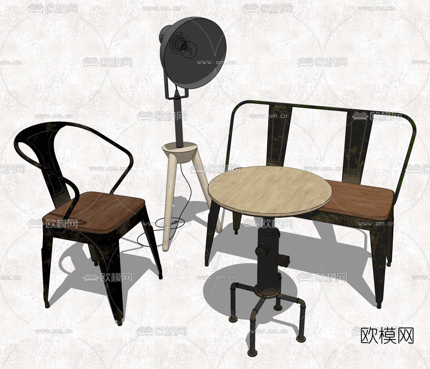 工业风单椅圆几组合su模型