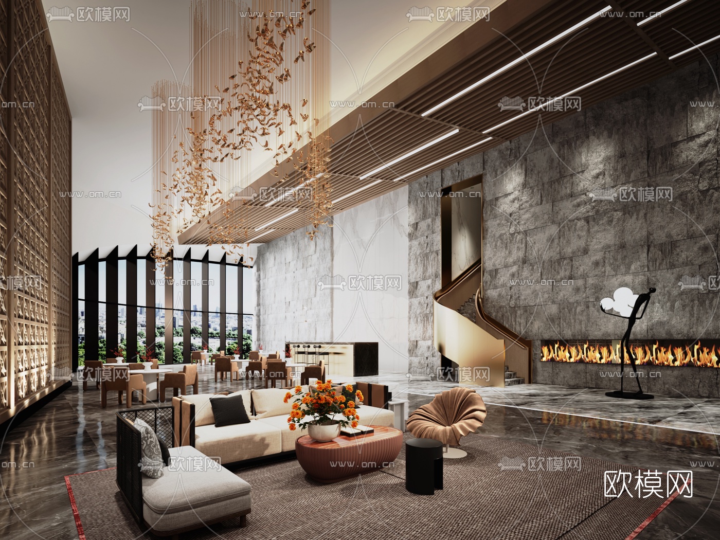 现代酒店会所大堂3d模型