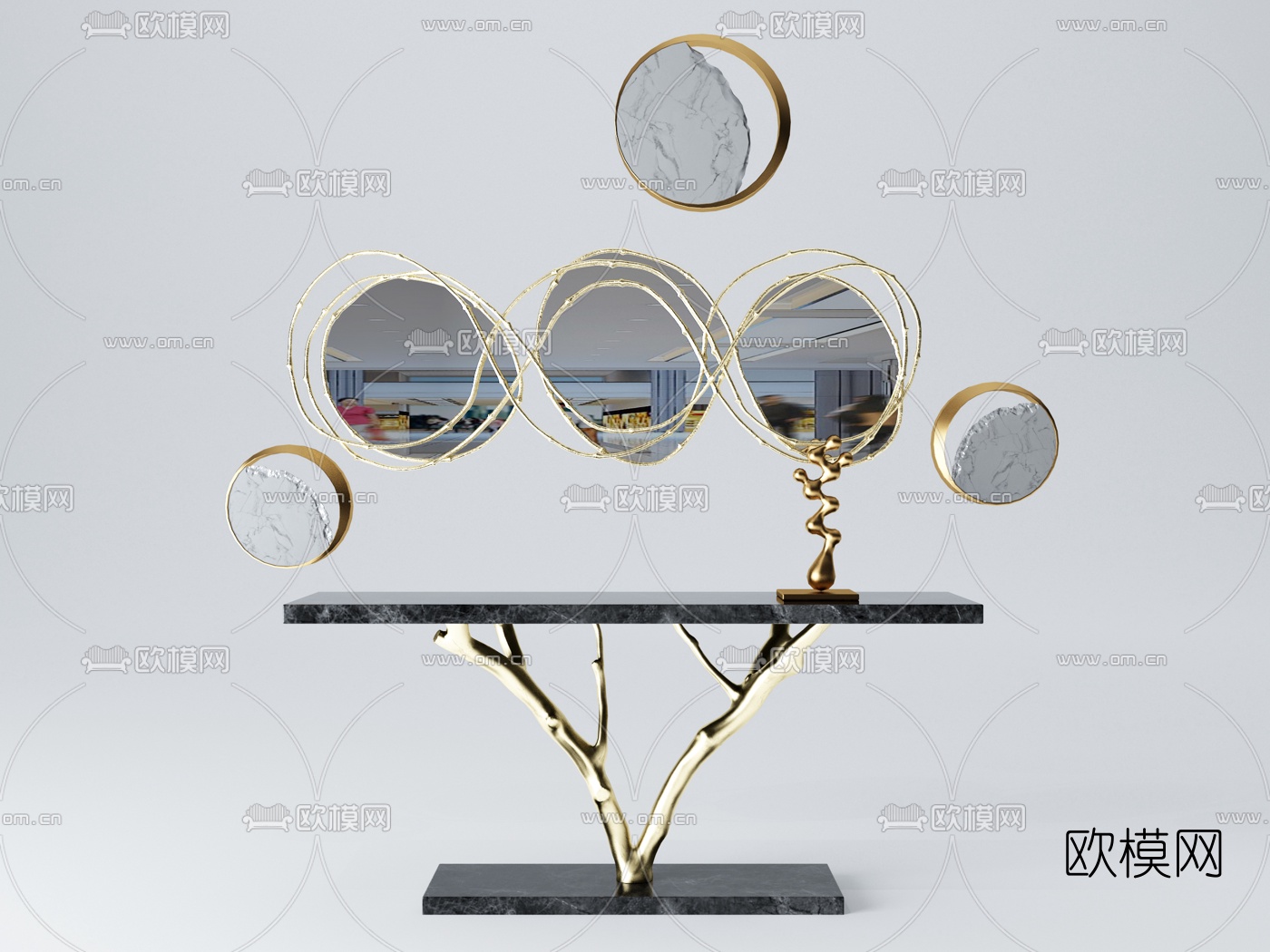 后现代金属大理石端景台3d模型下载