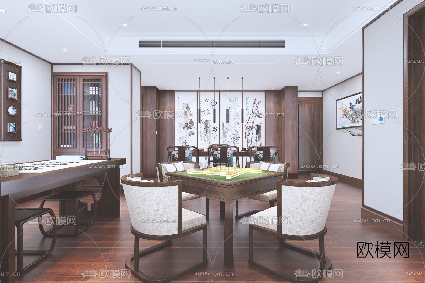 中式茶室棋牌室书房3d模型下载（渲染图2）
