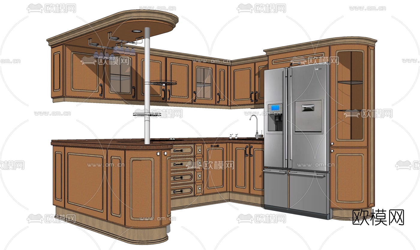 美式橱柜免费su模型下载（渲染图1）