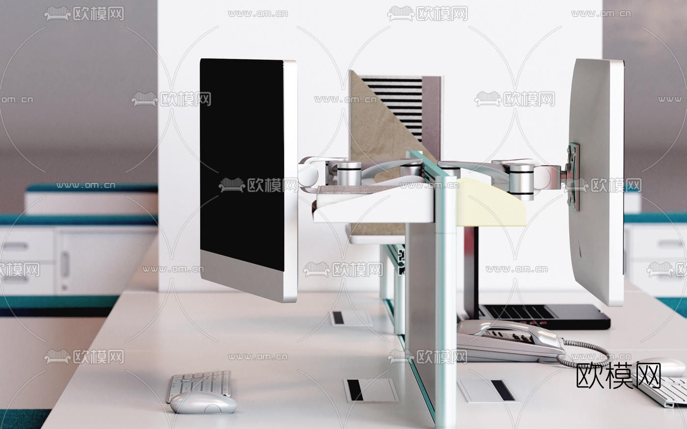 现代卡座办公桌3d模型