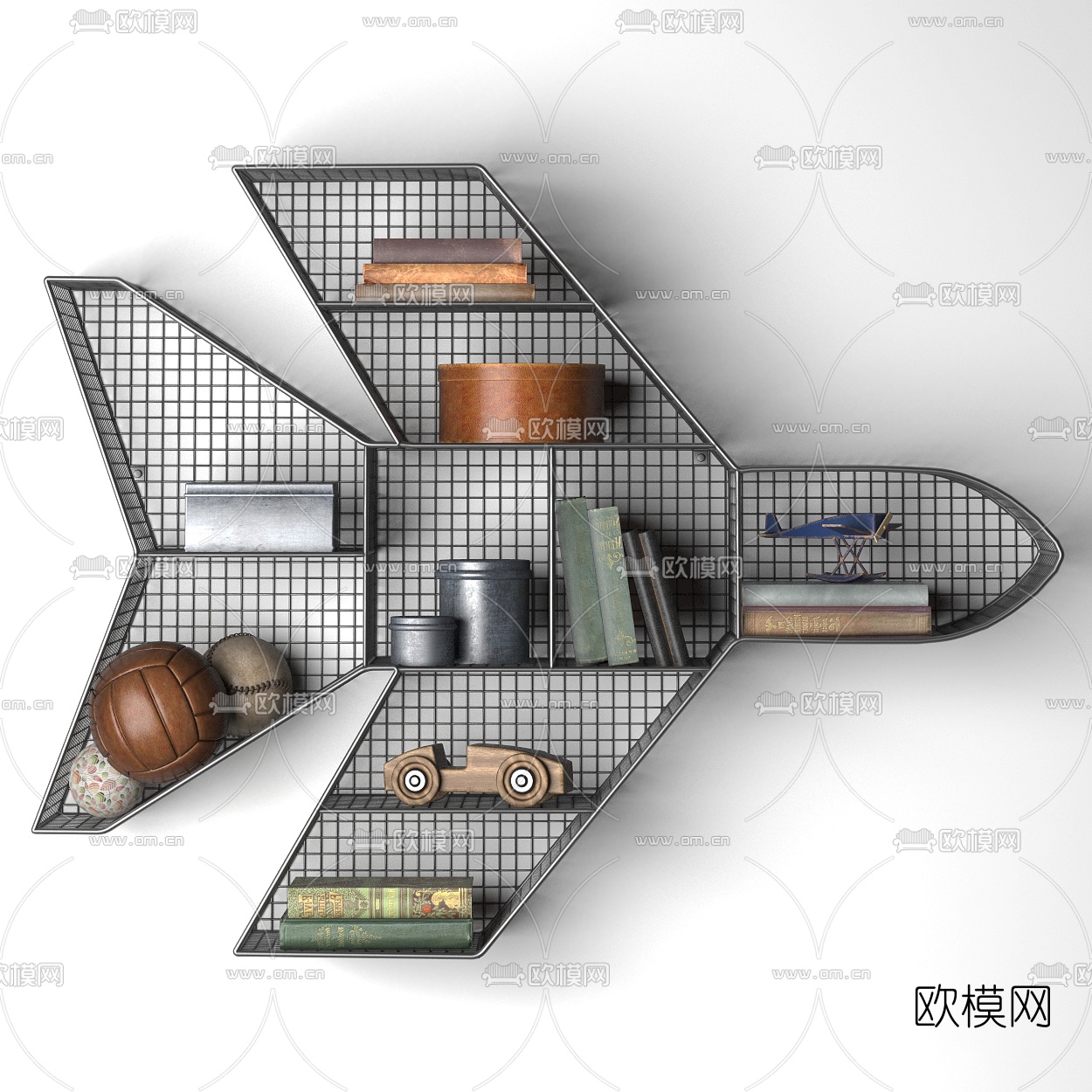 工业风飞机造型网格壁架3d模型下载（渲染图2）