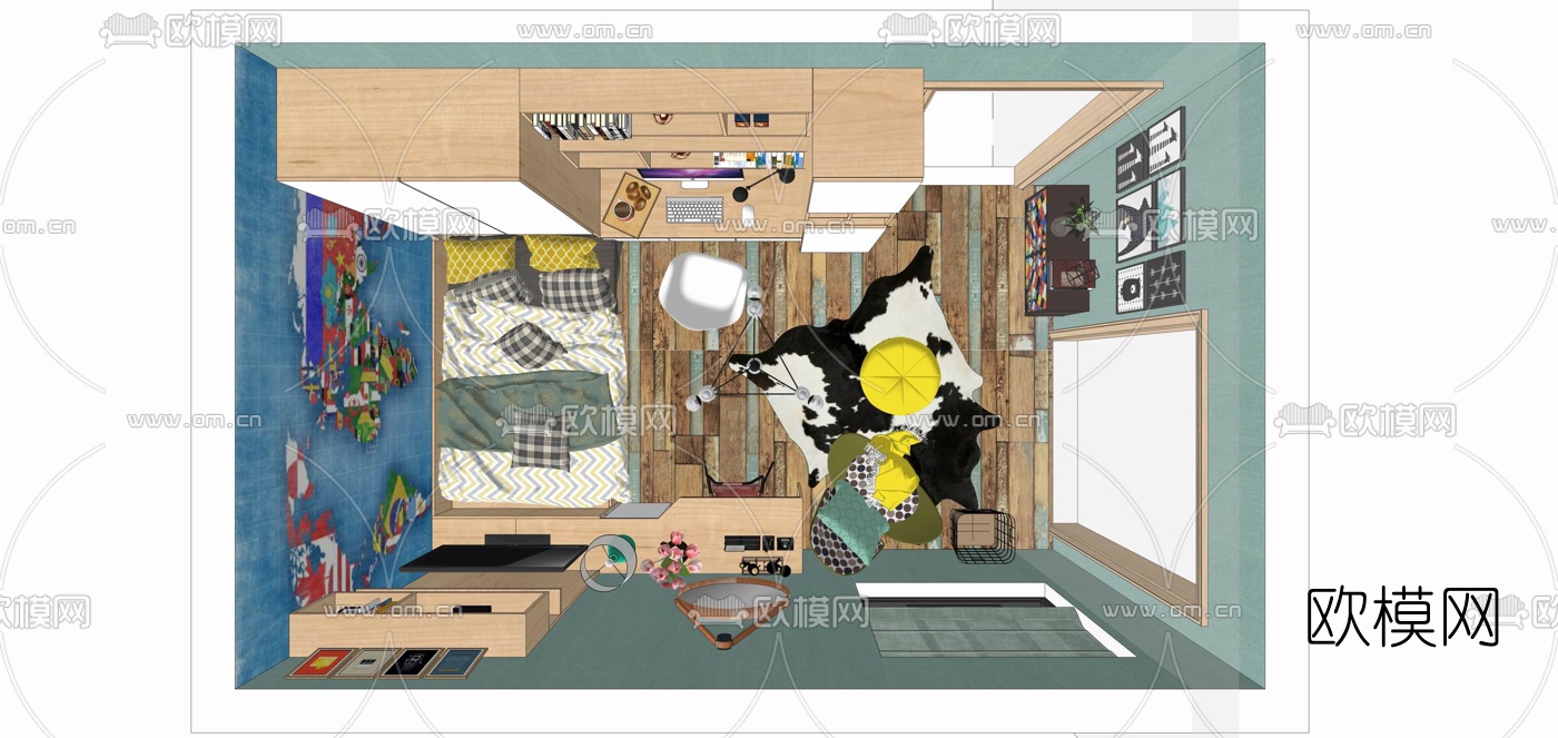 地中海儿童房su模型下载（渲染图1）