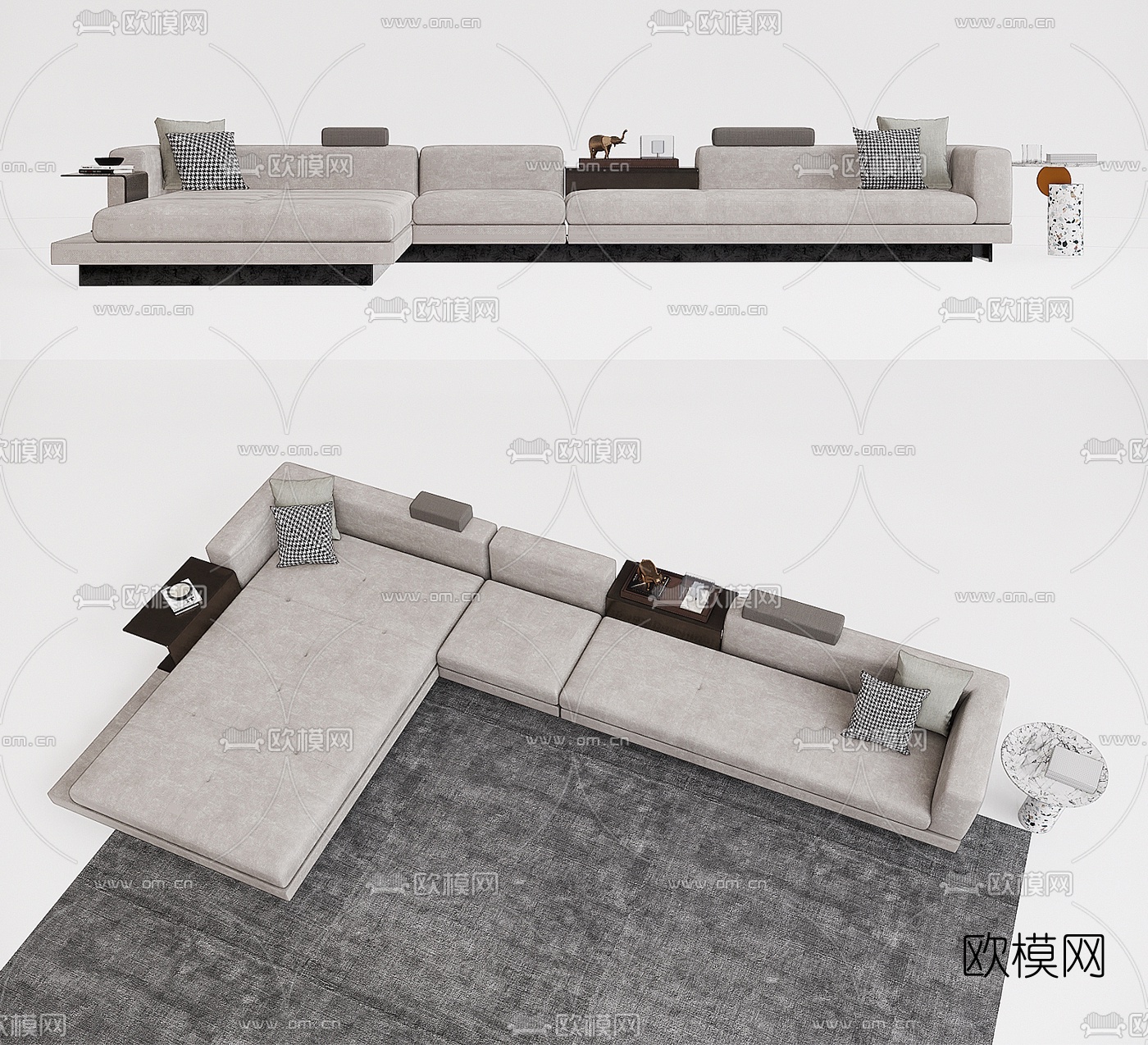 现代布艺转角沙发su模型下载（渲染图1）