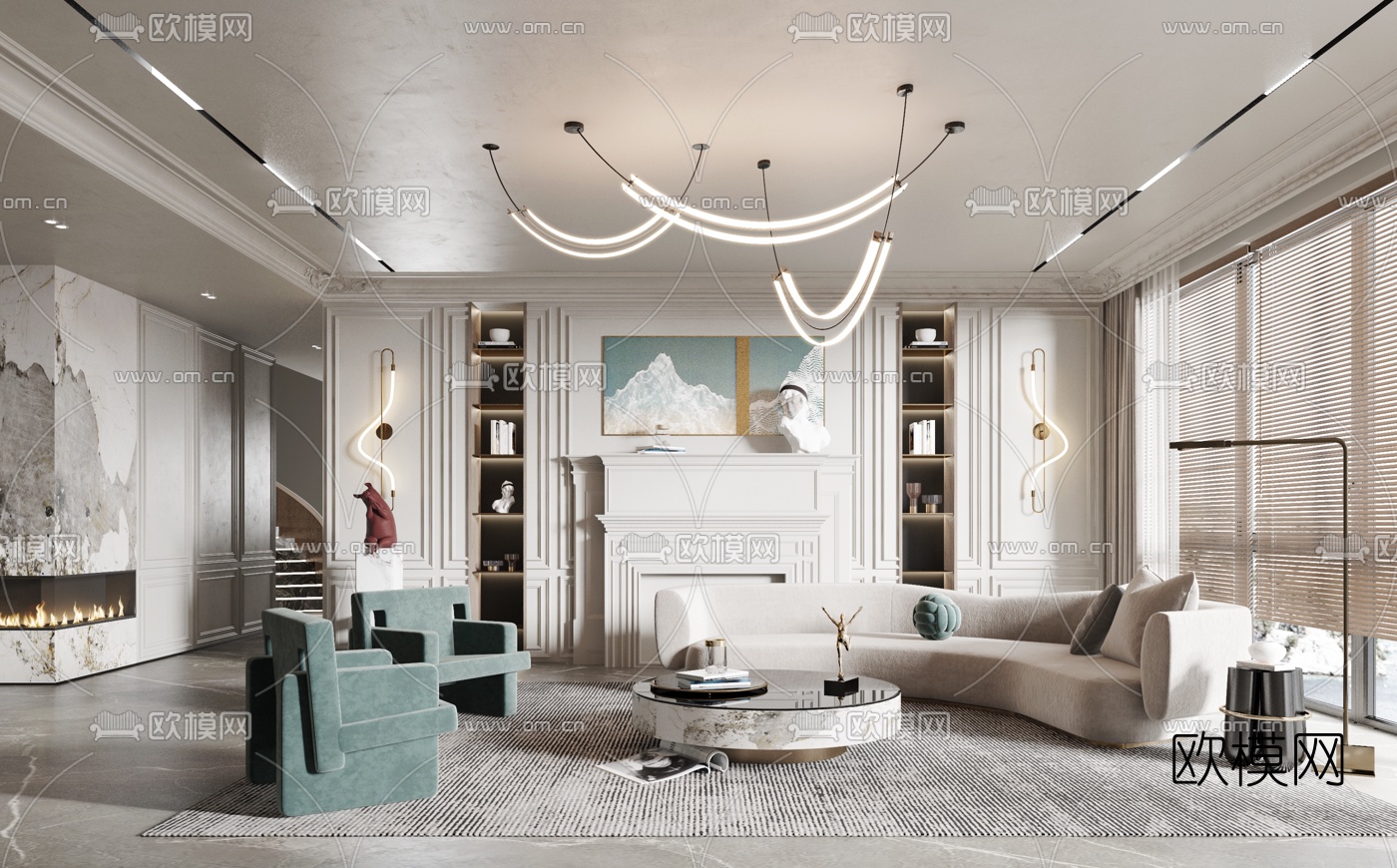 现代布艺弧形沙发组合3d模型下载