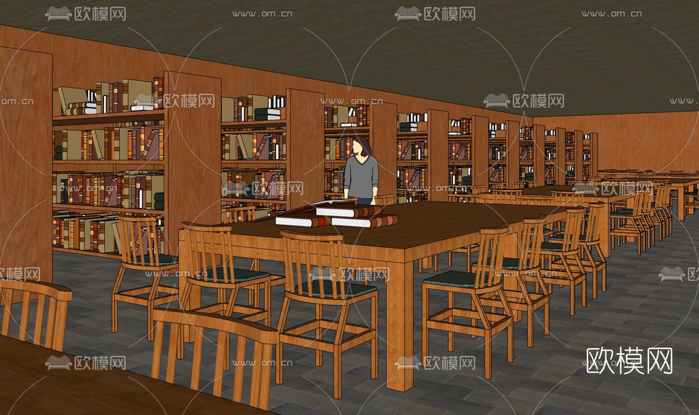 中式图书馆阅览室免费su模型下载