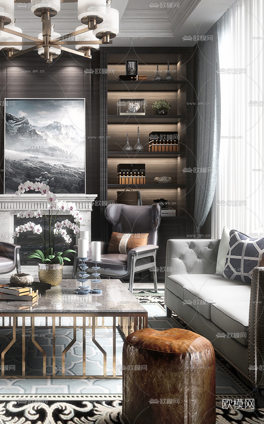 新古典客厅3d模型下载（渲染图3）